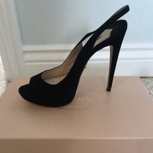 PRADA Camoscio Basic Sling Back Peep Toe Pumps